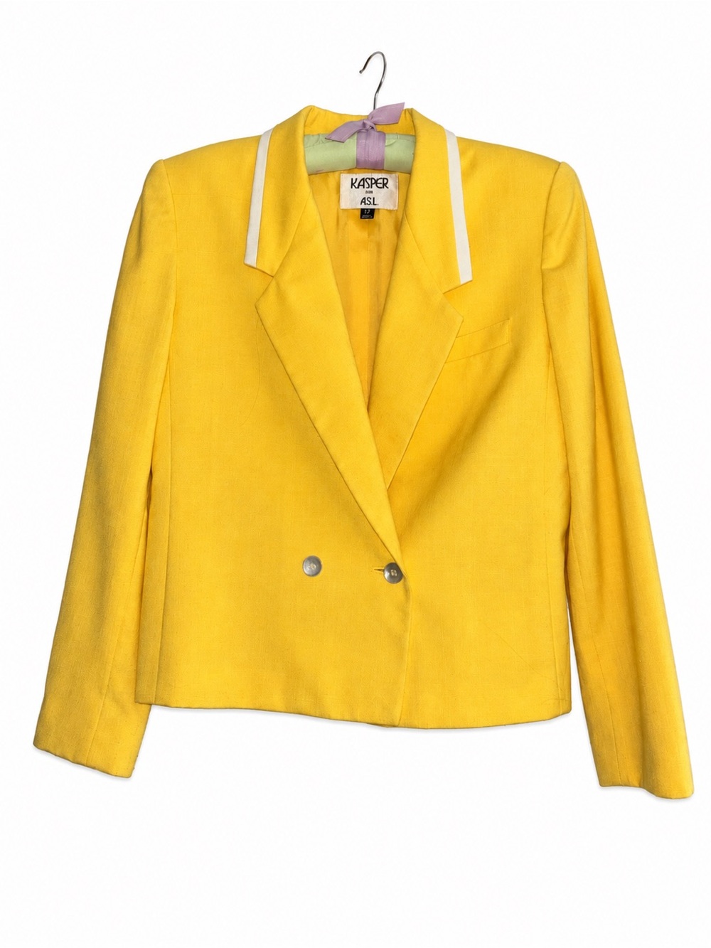 Kasper Bright Yellow Double-Breasted Blazer with White Trim